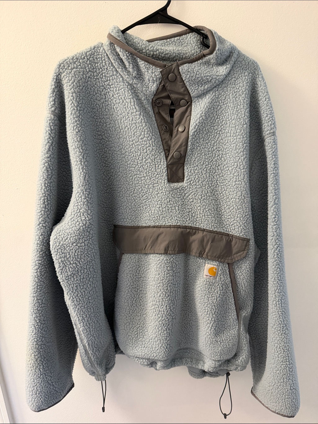 Carhartt Powder Blue Sherpa Pullover With Brown Trim